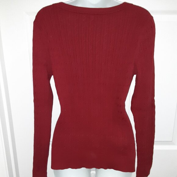 Talbots Size L * Red V-Neck Sweater * Cable Knit * Cotton * Comfortable & Nice - Picture 3 of 5